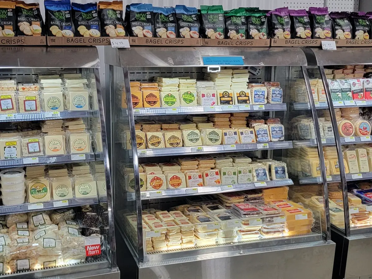 Specialty cheese coolers packed with wedges and blocks